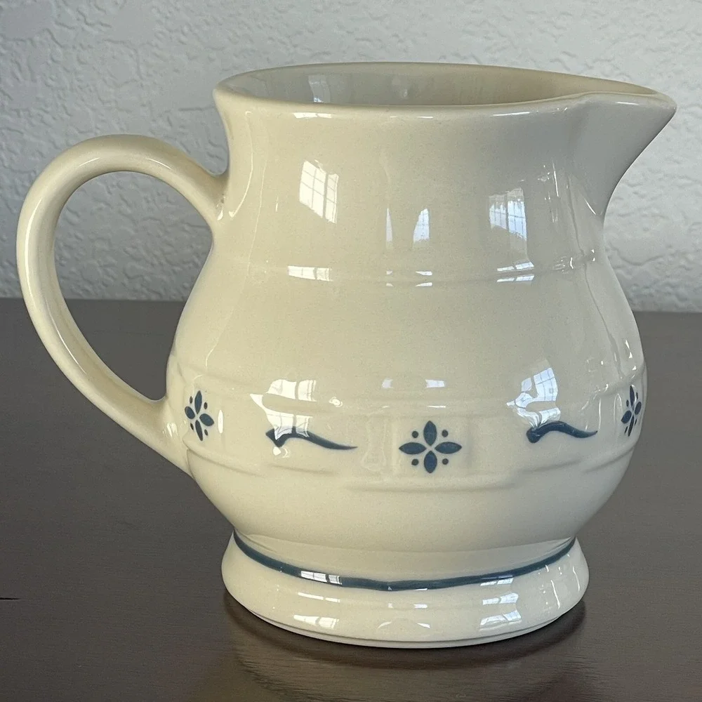 Longaberger Pottery Roseville Woven Traditions Classic Blue Small Juice‎ Pitcher